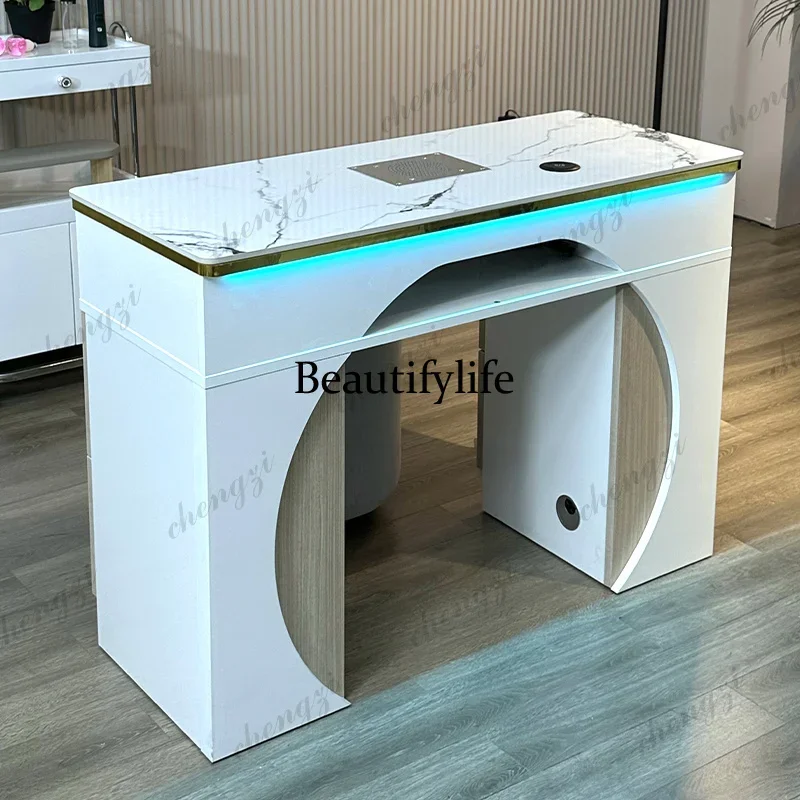 Y136  Professional With Led Light Nail Table Unique Design Beauty French Nail Table With Dust Collector Luxury Table