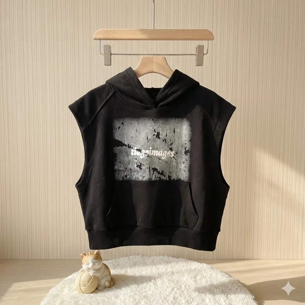 

SeasonSea Kids Sleeveless Hoodie Black thegaiimages Graphic Print Kangaroo Pockets Soft Fabric Toddler Boys Girls Casual Daily
