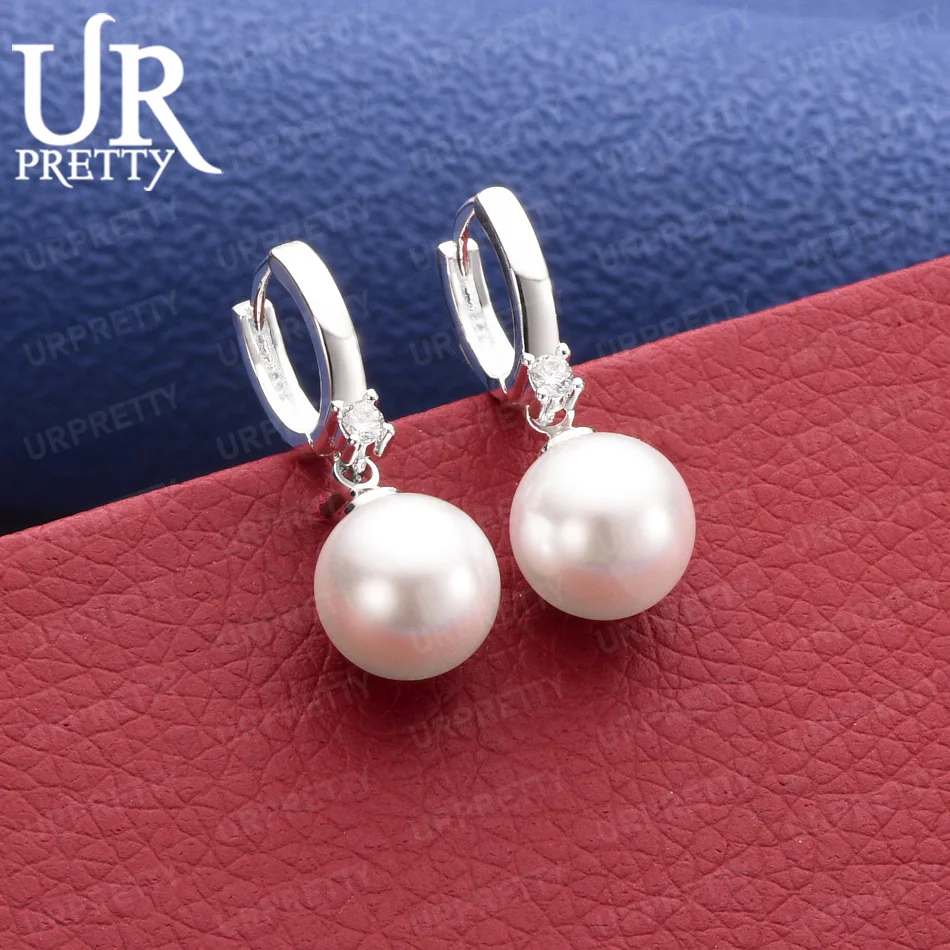 925 Sterling Silver 10mm Simple Single Pearl AAA Zircon Earrings Women Fashion Gift Party Engagement Wedding Charm Jewelry