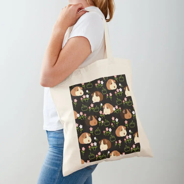 

Guinea Pig and Flowers - Black Tote Bag Canvas shoulder bag cute tote bag canvas bags canvas tote