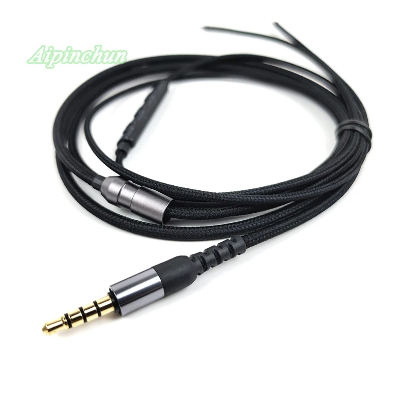 Conector de 4 polos de 3,5mm, Cable de reparación de auriculares DIY, Cable de alambre de tela de nailon con micrófono, OD de 3,0mm grueso, negro