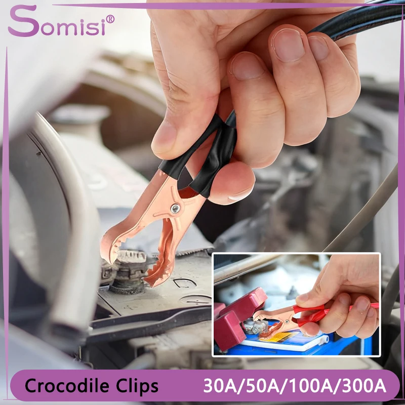 

1-5Pairs Black+Red Set 30A~300A Copper Crocodile Clips for Car Caravan Van Batteries Test Lead Plug Power Connector Battery Clip