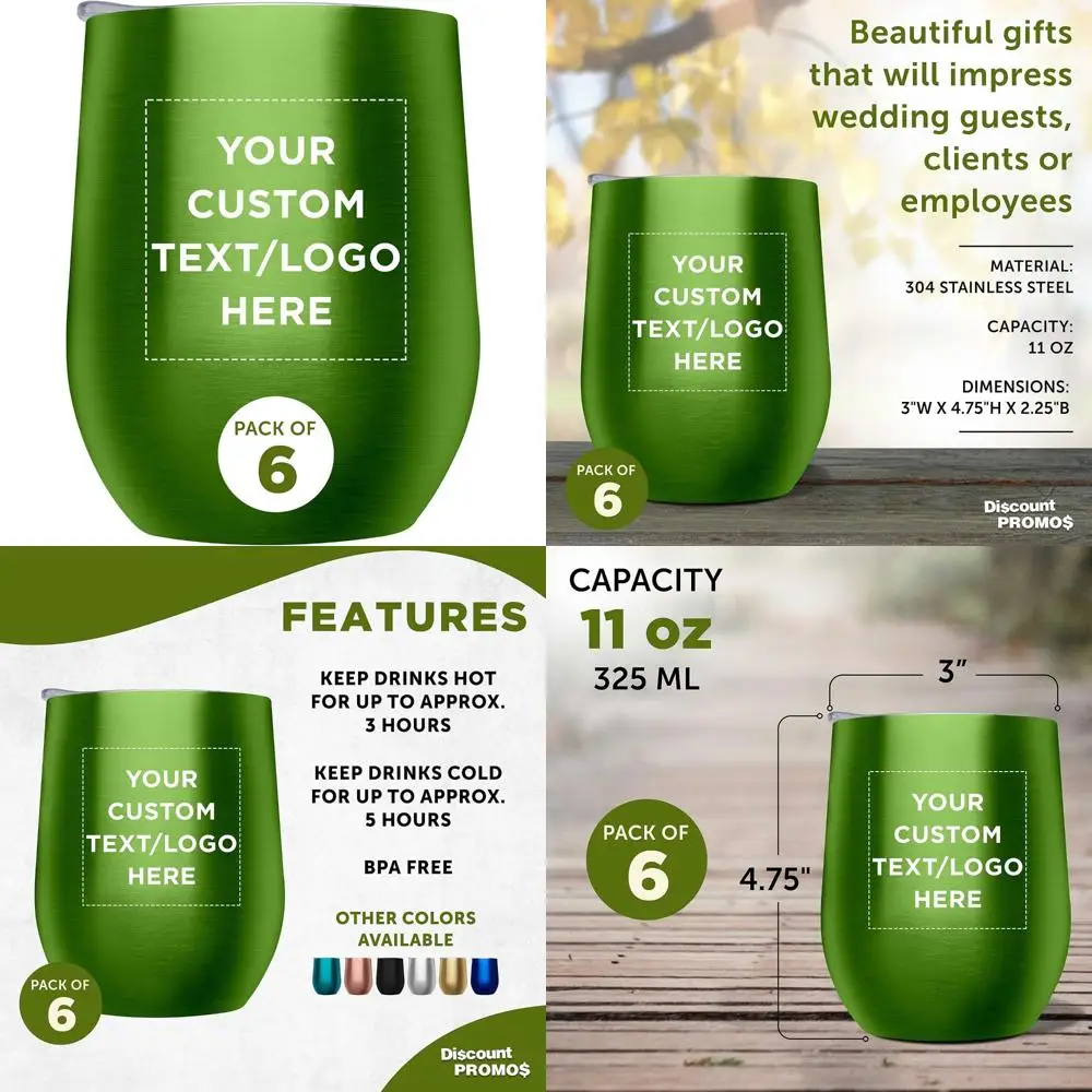

Personalized Stemless Wine Glass Tumblers Set of 6 - 11 oz, Bulk Pack for Wine, Cocktails, Outdoor Use