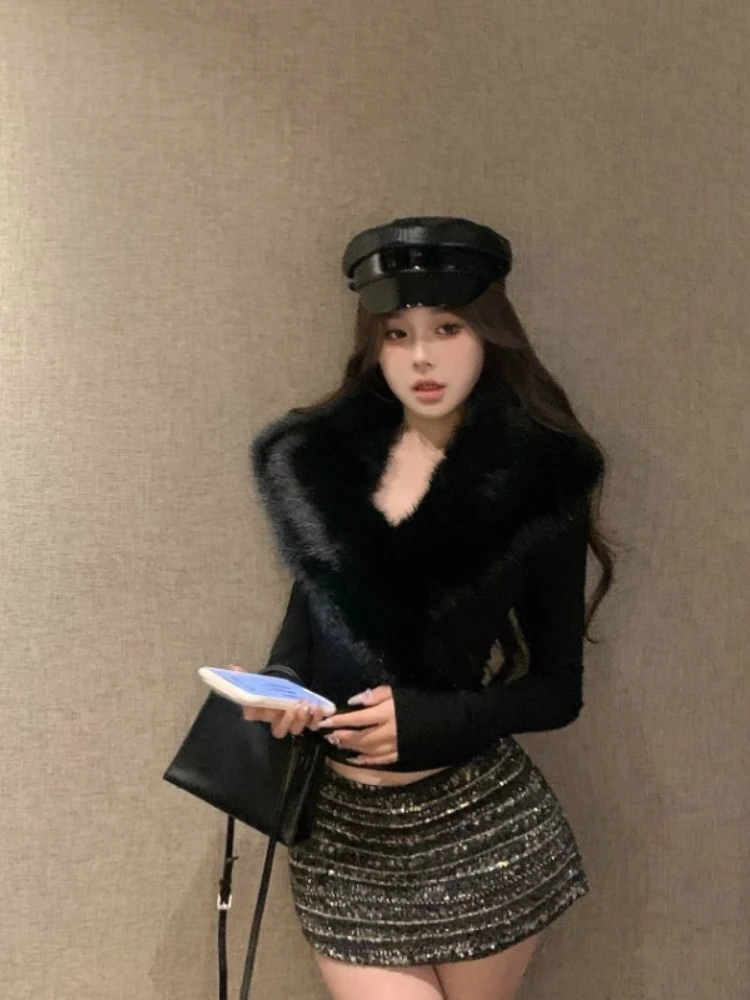 American Vintage Hot Girl High-end Winter Long Sleeve Sweaters 2000s Y2k Slim Sexy Elegant Korean Fashion Tees Subculture Tops