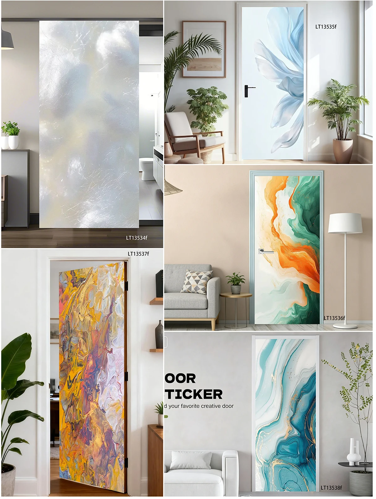 Green Gold Vein Agate Marble Fluid Door Sticker Waterproof Self Adhesive Decal Tear Resistant Indoor Home Door Wrap Decor