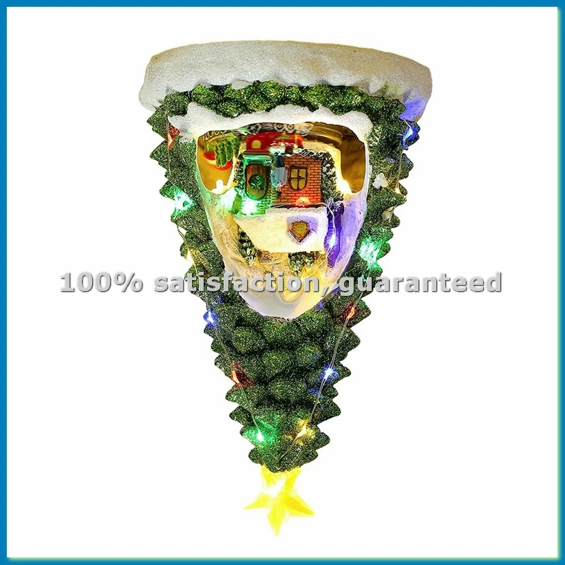 Christmas Tree Light House Music Decoration Adult Children Rotating Train Winter Scene House Desktop Holiday Decor B-ABHG
