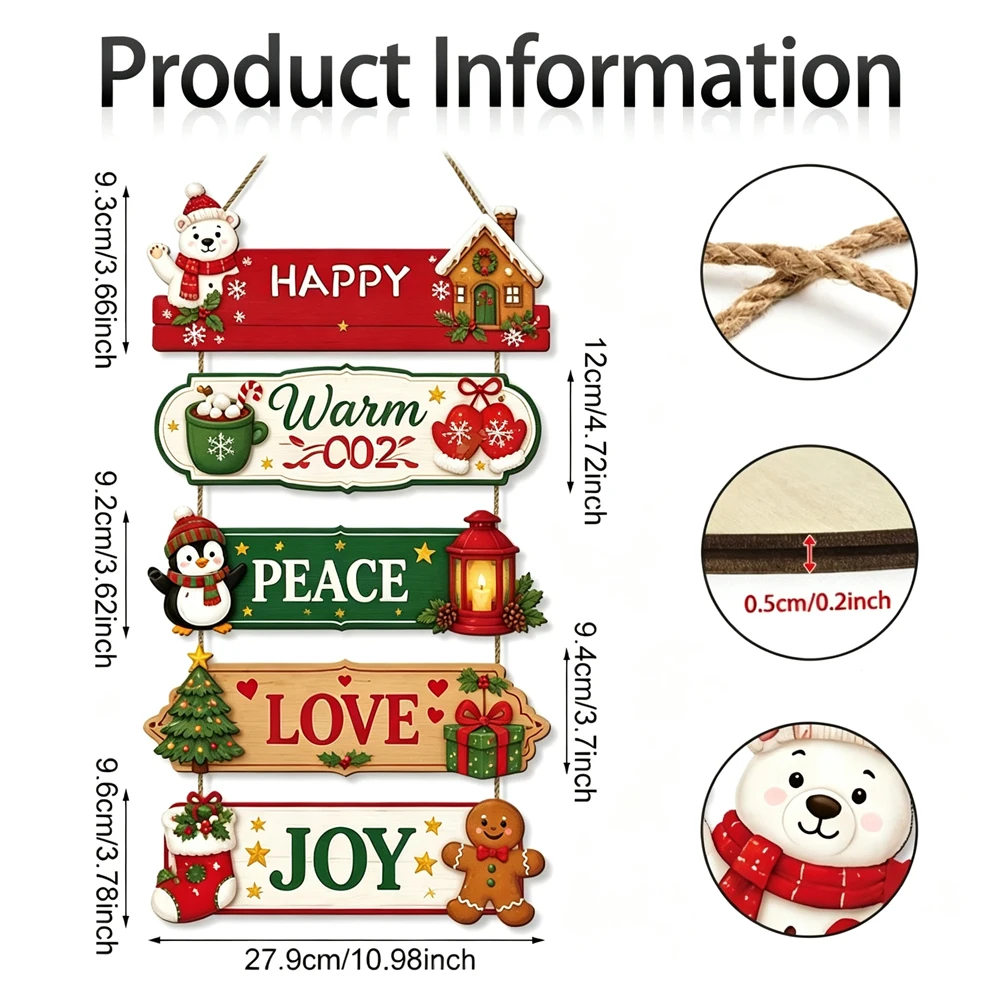 Xmas Wooden Hanging Panel Wall Mount Decor Front Porch Display Piece Indoor Outdoor Holiday Layout Home Entryway Party Decor