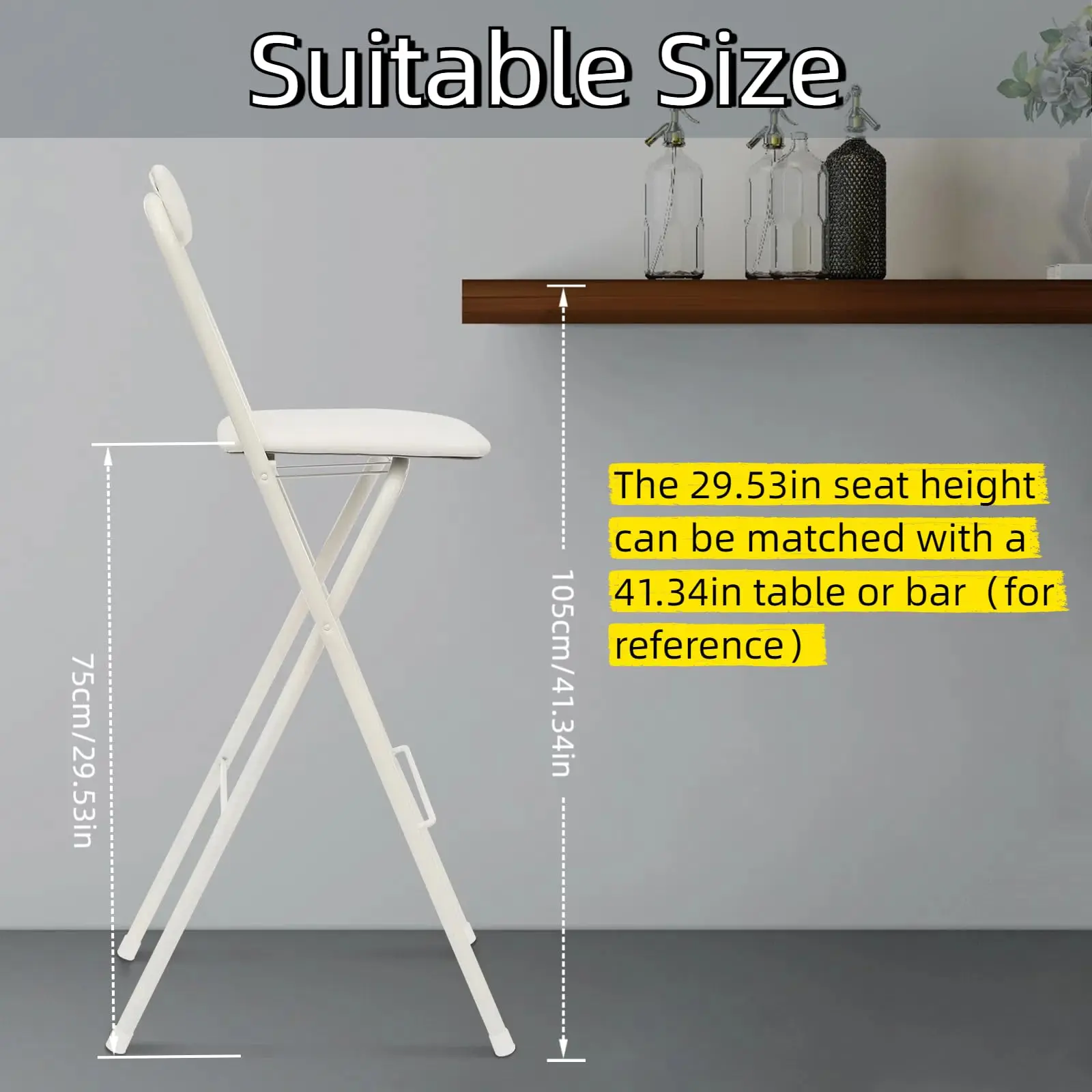 2 Sgabello da bar pieghevole, sedia da bar pieghevole alta 29,53 pollici con schienale cuscino in spugna sgabello pieghevole portatile altezza bancone, F
