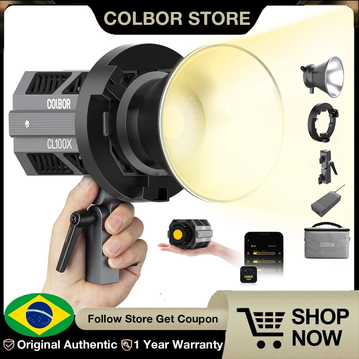 【Do Brasil】COLBOR CL100X 110W Bicolor COB LED Video Light 2700K-6500K  Bowens Mount APP Control 10 Light Effect for Photography