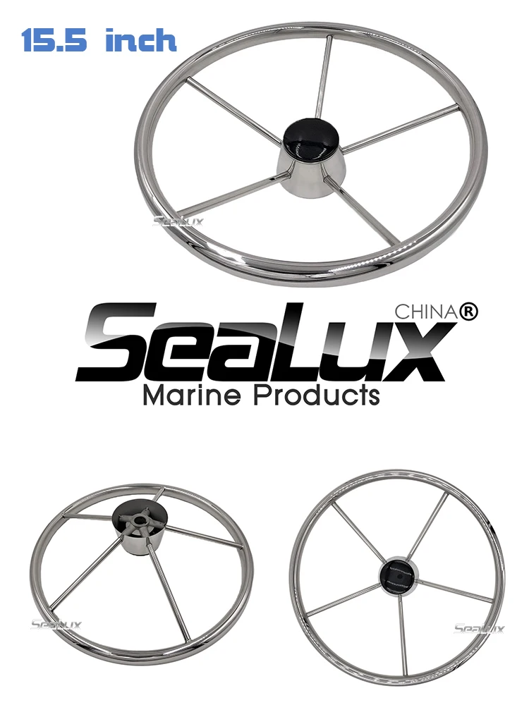 Sealux Edelstahl 15-1/2" Lenkrad mit schwarzer PC-Kappe für Marine, Boot, Yacht – Detail 1