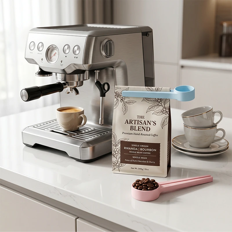 2 in 1 Coffee Spoon With Bag Sealing Clip 3D Printed Coffee Bean Milk Powder Scoop Food Sealer Clip Kitchen Accessory Tool
