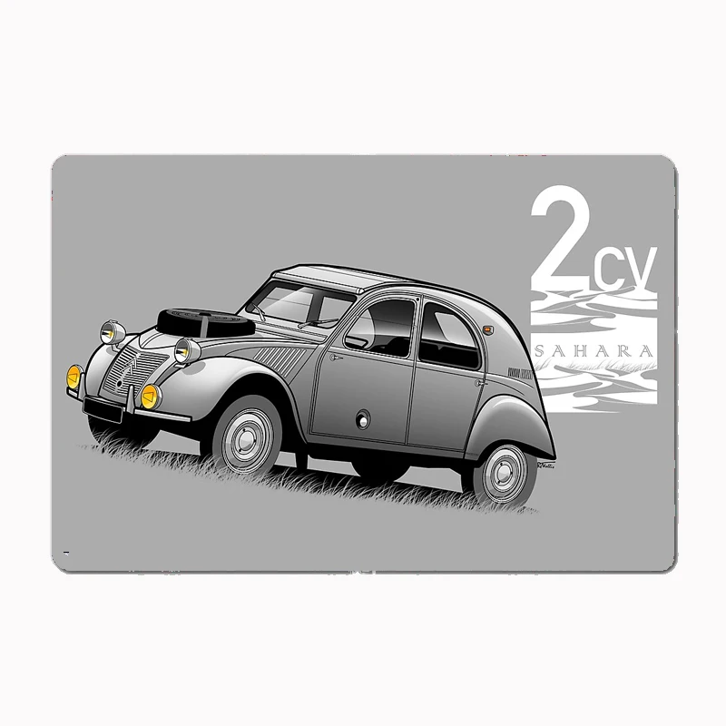 

2CV Sahara 3/4 outline graphic illustration Car Metal Sign Poster Garage Decoration Room Decor Automobile Club Tin Home Decor