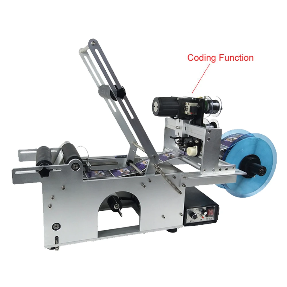 220V/110V Semi Automatic Coding Round Bottle Labeling Machine Adjustable Label Applicator Stainless Steel Bottle Labeler