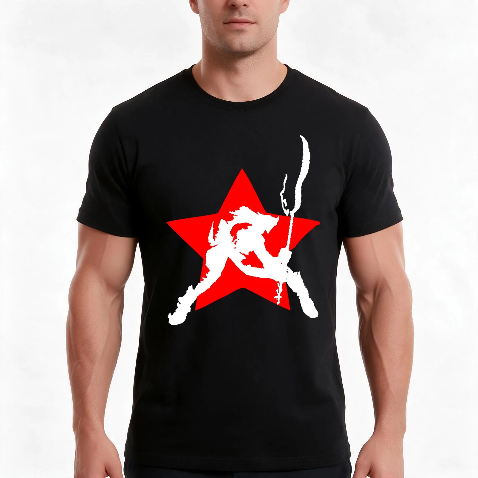 red star stage T-Shirt, Summer Casual Cotton Tee, Oversized Streetwear Tops, Vintage Graphic Print, Loose Fit Short Sleeve