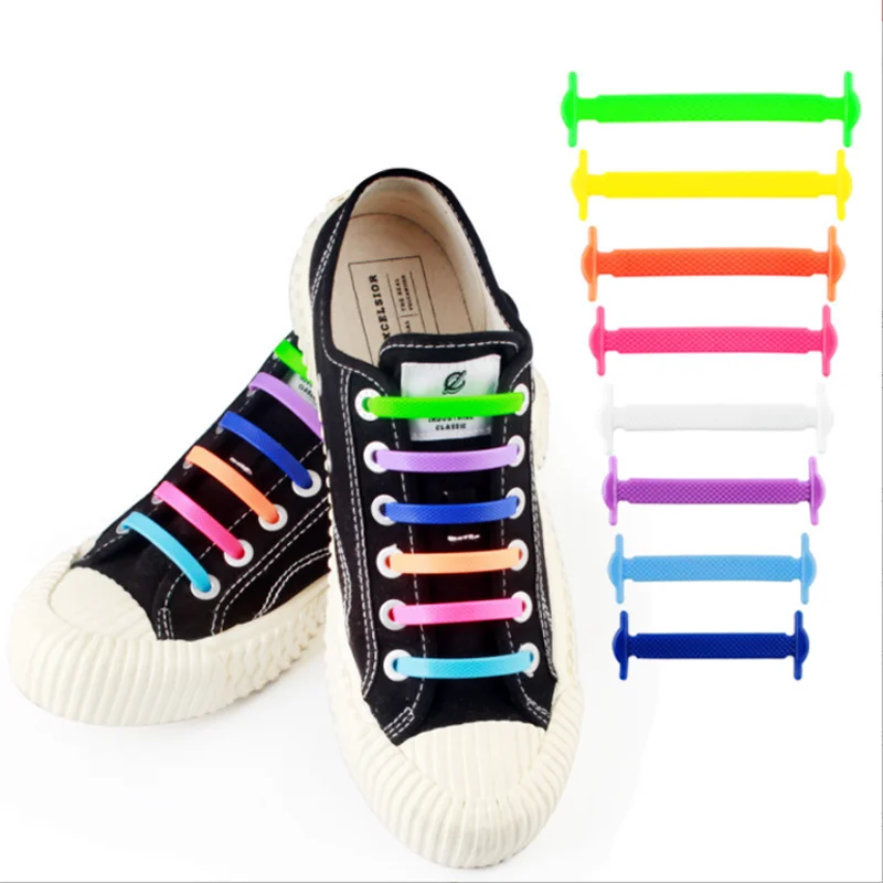 Cordones elásticos de silicona para zapatillas de deporte para niños y adultos, cordón de goma creativo para perezosos, 16 piezas por lote