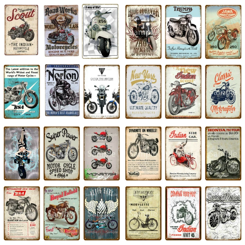 Motor Rider Tin Sign Motorcycle Club Garage Wall Stickers Metal Signs Decor Vintage Shabby Plate Painting Decorative Plaques