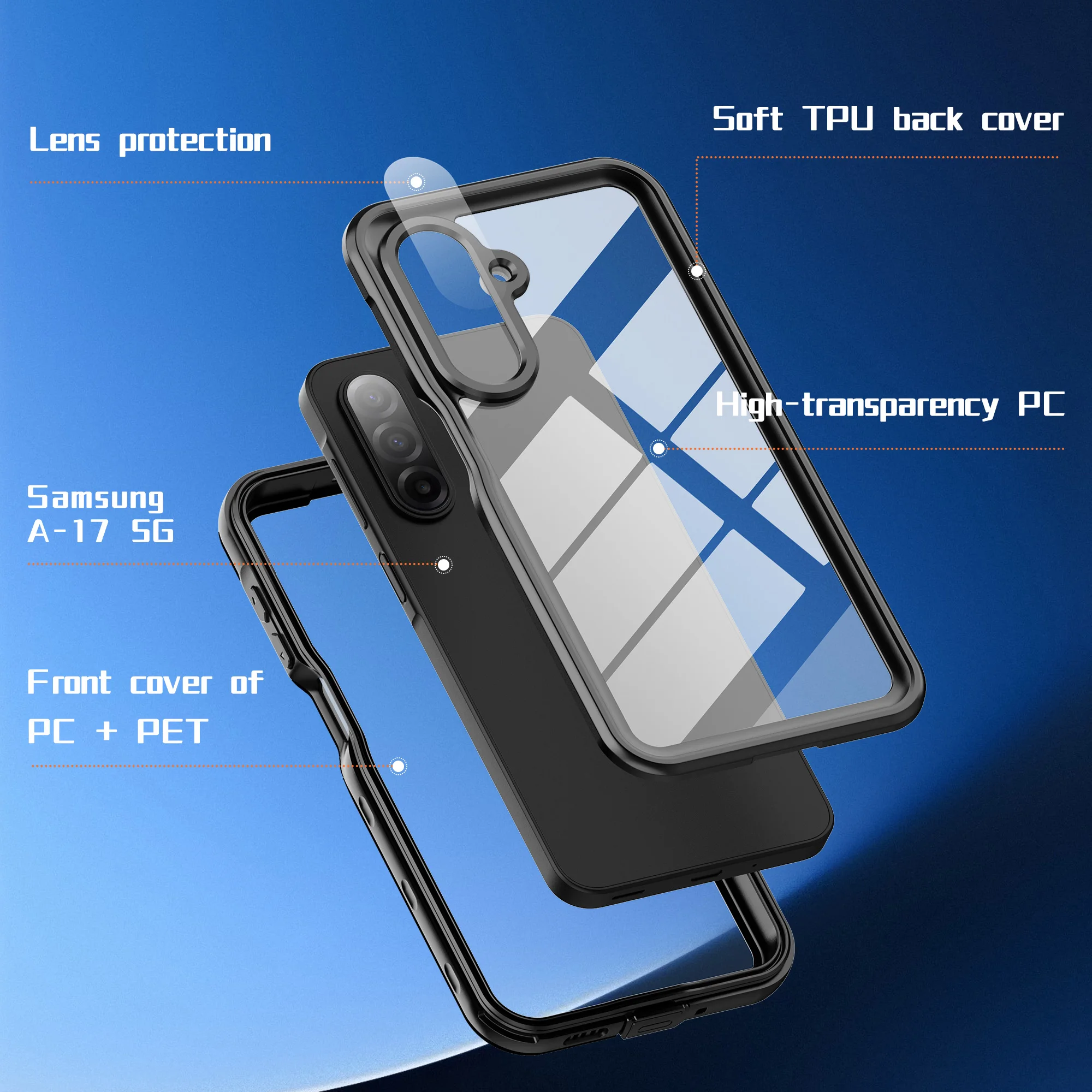 Geeignet für Samsung Galaxy A17 A16 A26 A36 A56 A15 A25 A35 A55 Handyhülle, Wasserdichte Transparente Stoßfeste Allround-Schutzhülle – Detail 7