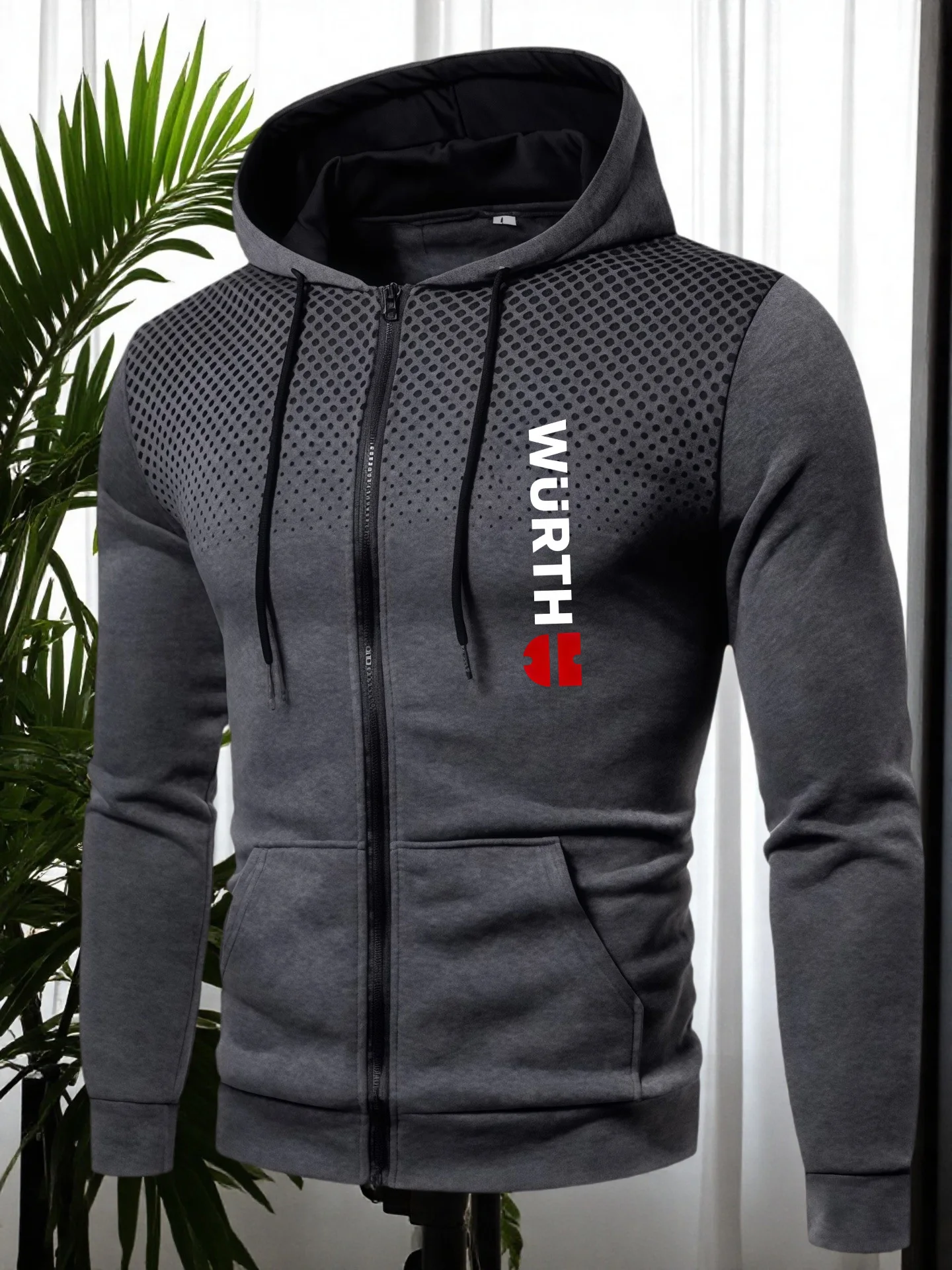 2026 autumn and winter men's color blocked hooded jacket, casual sports fashion contrasting sweatshirt, zipper long sleeved jack