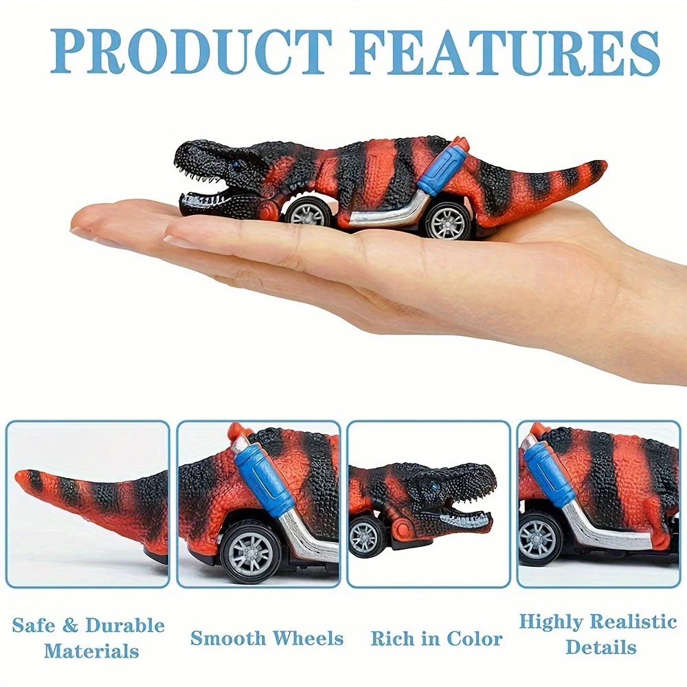 Juego de 6 uds de coches de juguete de dinosaurio para niños, modelo de dinosaurio, ala de dragón, tiranosaurio, coche de giro extraíble y Go