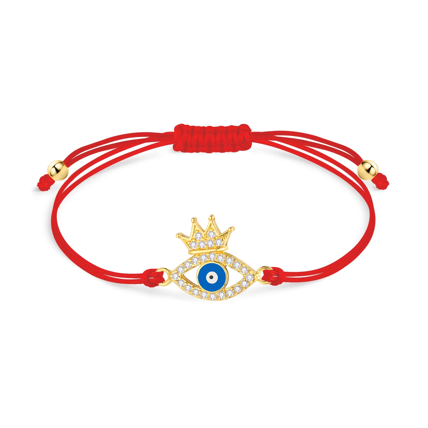 Cubic Zirconia Crystal Gold-plated Brass Red White Black Blue Enamel Nazar Evil Eye Charm Bracelet Women Crown Fashion Jewelry