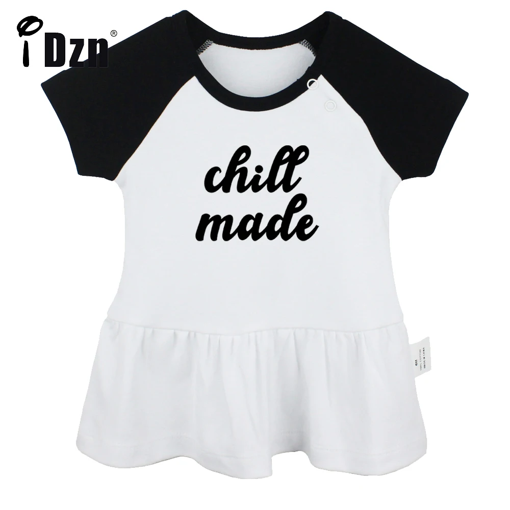 iDzn Summer NEW Chill Made Baby Girls Cute Short Sleeve Dress Infant Funny Pleated Dress Soft Cotton Dresses Clothes