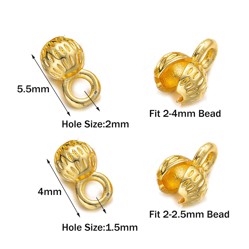 10pcs 4/5.5mm 18K Gold Plated Brass Crimp Beads Tips Knot Covers for DIY Jewelry Bracelets Necklaces Earring Making No Fade