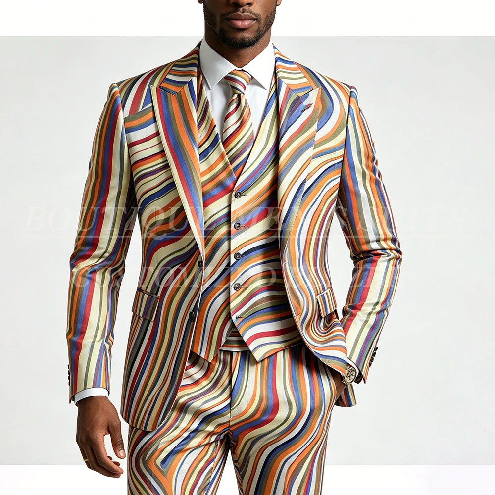 

Bespoke Men's Suits 3 Piece Jacket Pants Vest Full Sets Prom Party Single Breasted Blazer High Quality Outfits Costume