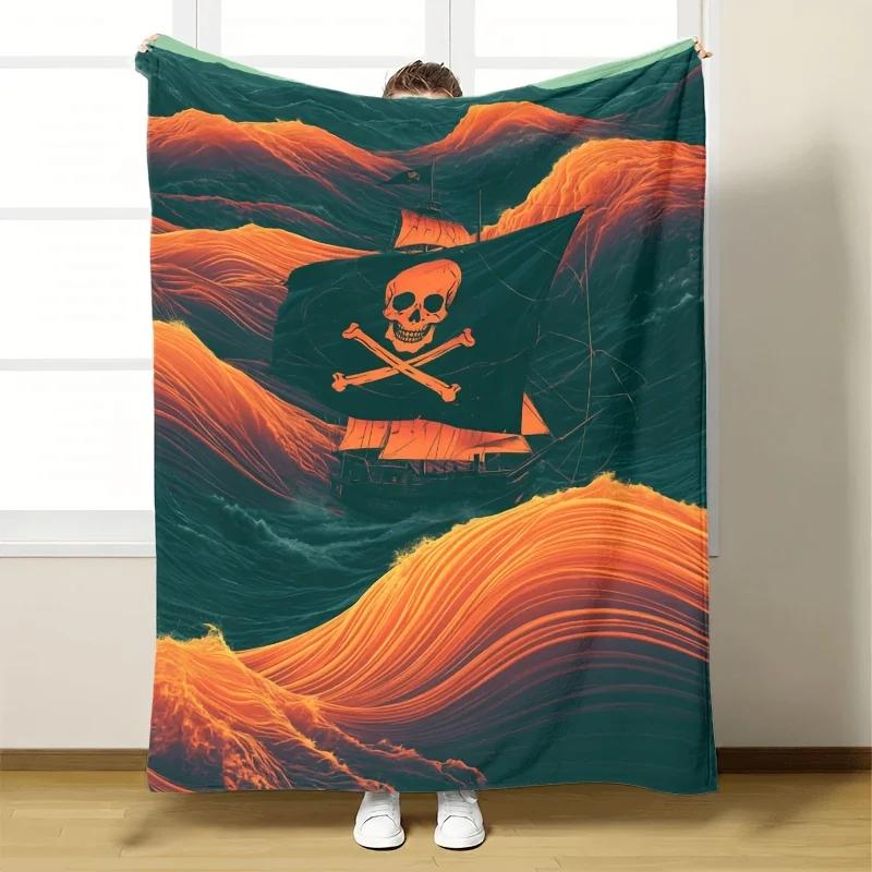 Gothic Pirate Skull Crossbones Blanket Throw Ocean Wave Design Decoration 150x200cm Large Soft Bedspread for Man Woman Boy Girl