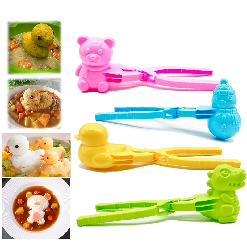 1PCS Cute Duck Shaped Rice Mold Maker Clip Children Outdoor Plastic Duck Rice Mold DIY Snowball Maker Sushi Mold With Handle