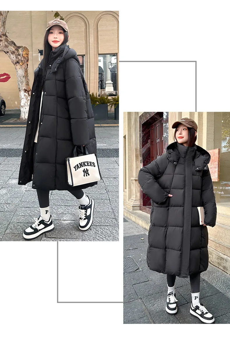 Winter Warmth Women's Mid-Length Down Cotton Jacket Over-the-Knee Parkas New Loose Quilted Coat Thickened Outerwear Trendy Tops