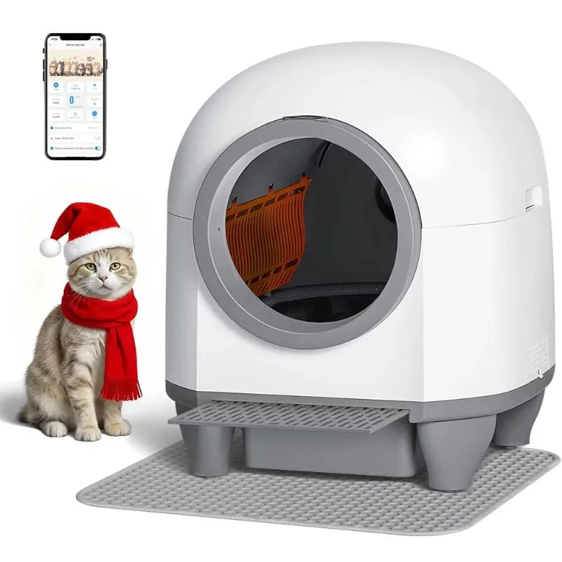 Automatic Cat Litter Box with WiFi Control, Safety Features for Cats, Easy to Clean Tray