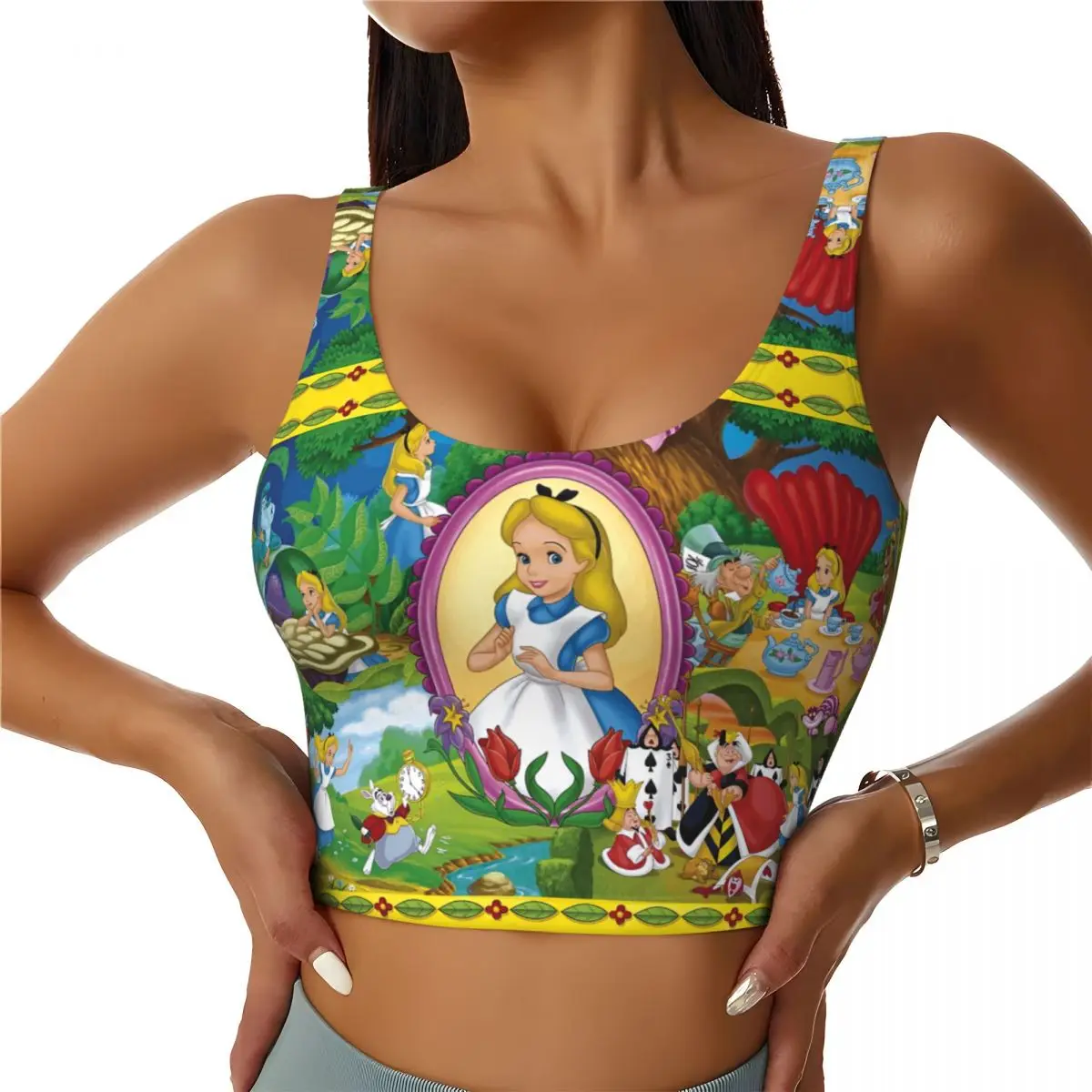 

Custom Alice In Wonderland Manga Sports Bra Women's Anime High Impact Workout Yoga Crop Top