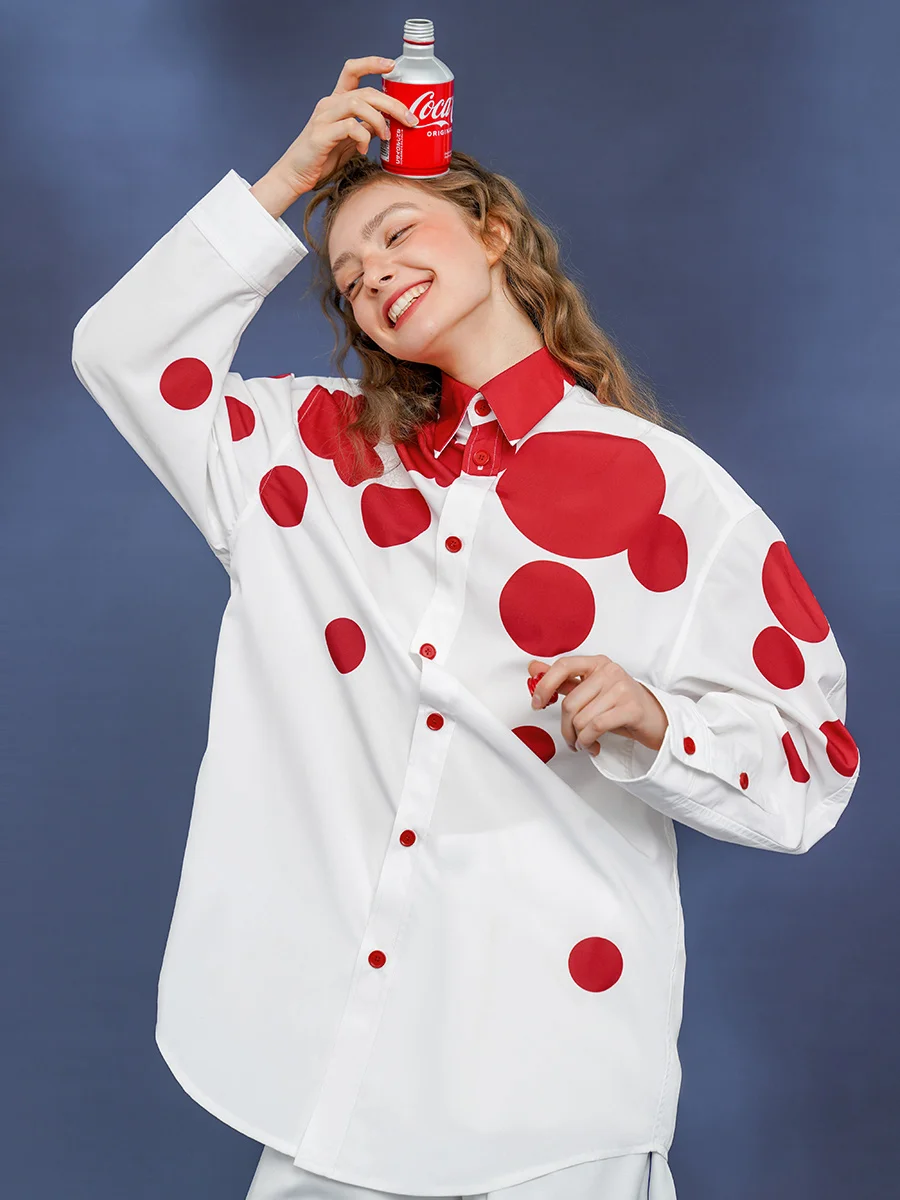 

Ladies' Polka Dot Loose Commuting Shirt, Summer and Autumn