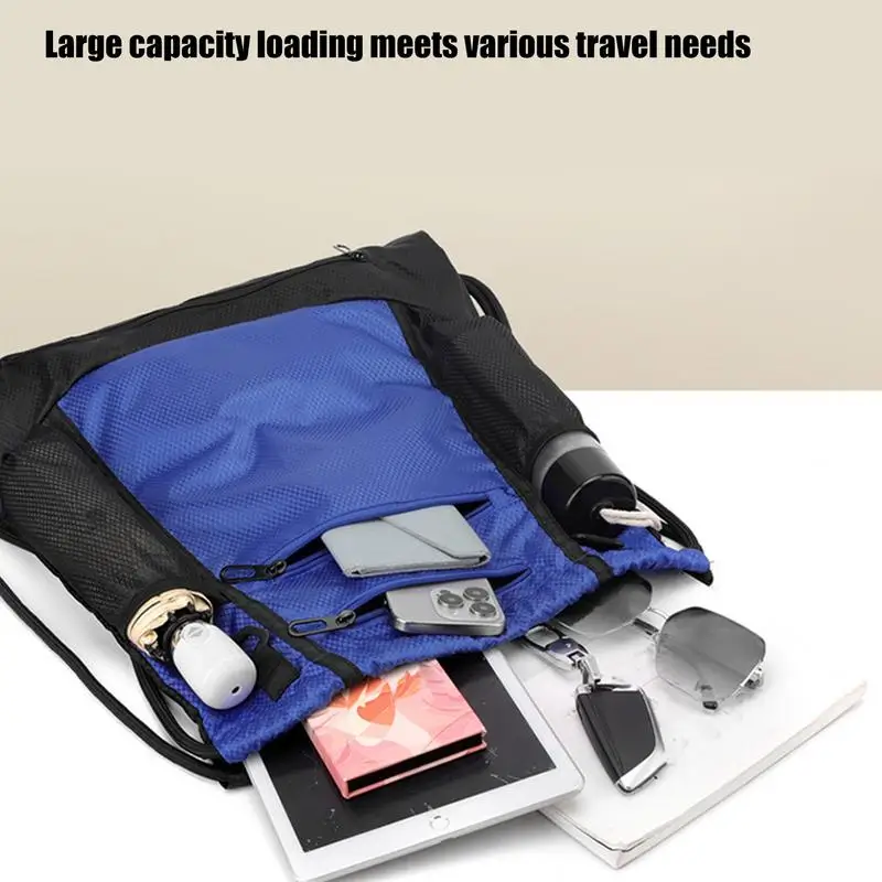 แบบพกพา Drawstring กระเป๋าเป้สะพายหลังบาสเกตบอลตาข่ายกระเป๋าฟุตบอลฟุตบอลวอลเลย์บอลลูกกระเป๋าสําหรับยิมกีฬากลางแจ้งการเดินทาง