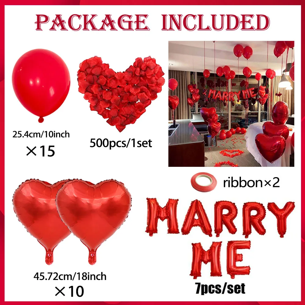 MARRY ME Ballon- und Herzförmiges Ballon-Set, Dekorationsballons für Heiratsanträge, Hochzeiten und romantische Szenen – Detail 2