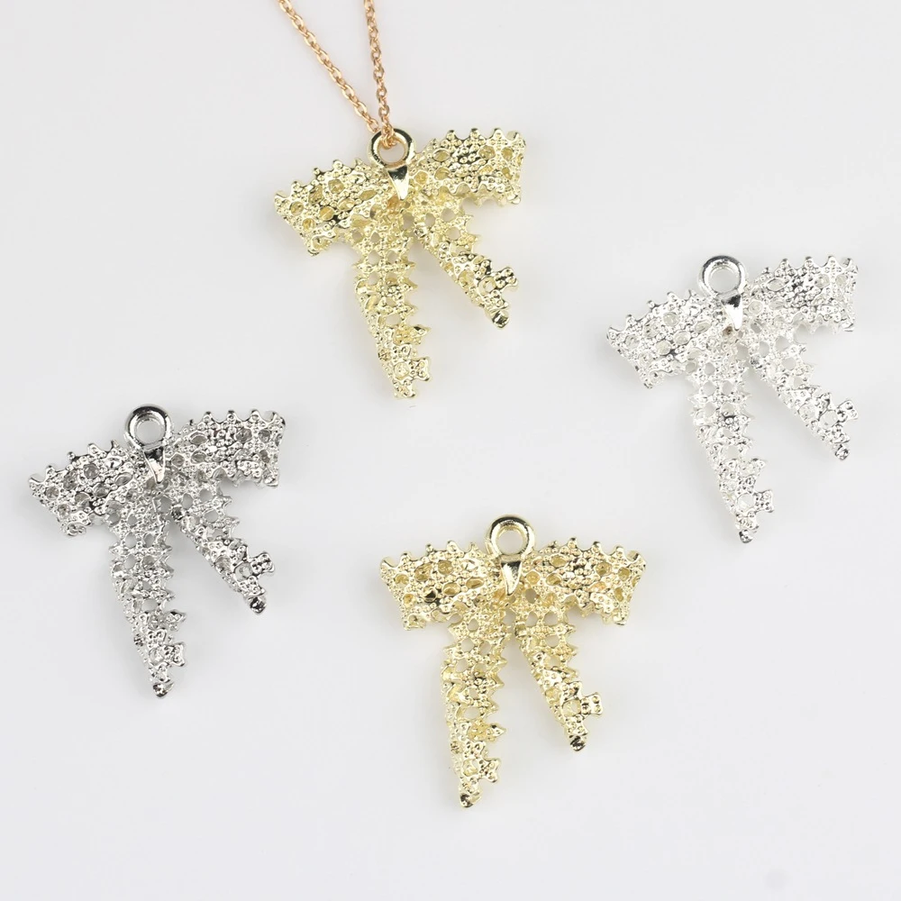 10pcs Simple Fashion Hollow Out Bow Pendant Jewelry Making Accessories DIY Handmade Earrings Necklace Bracelet Craft Ornament