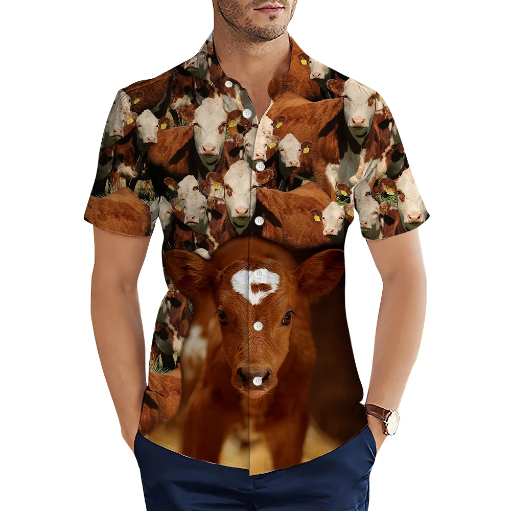 HX Fashion Men's Shirts Animal Cow 3D Printed Casual Shirt Summer Short Sleeve Shirts for Man Camisas S-5XL Dropshipping