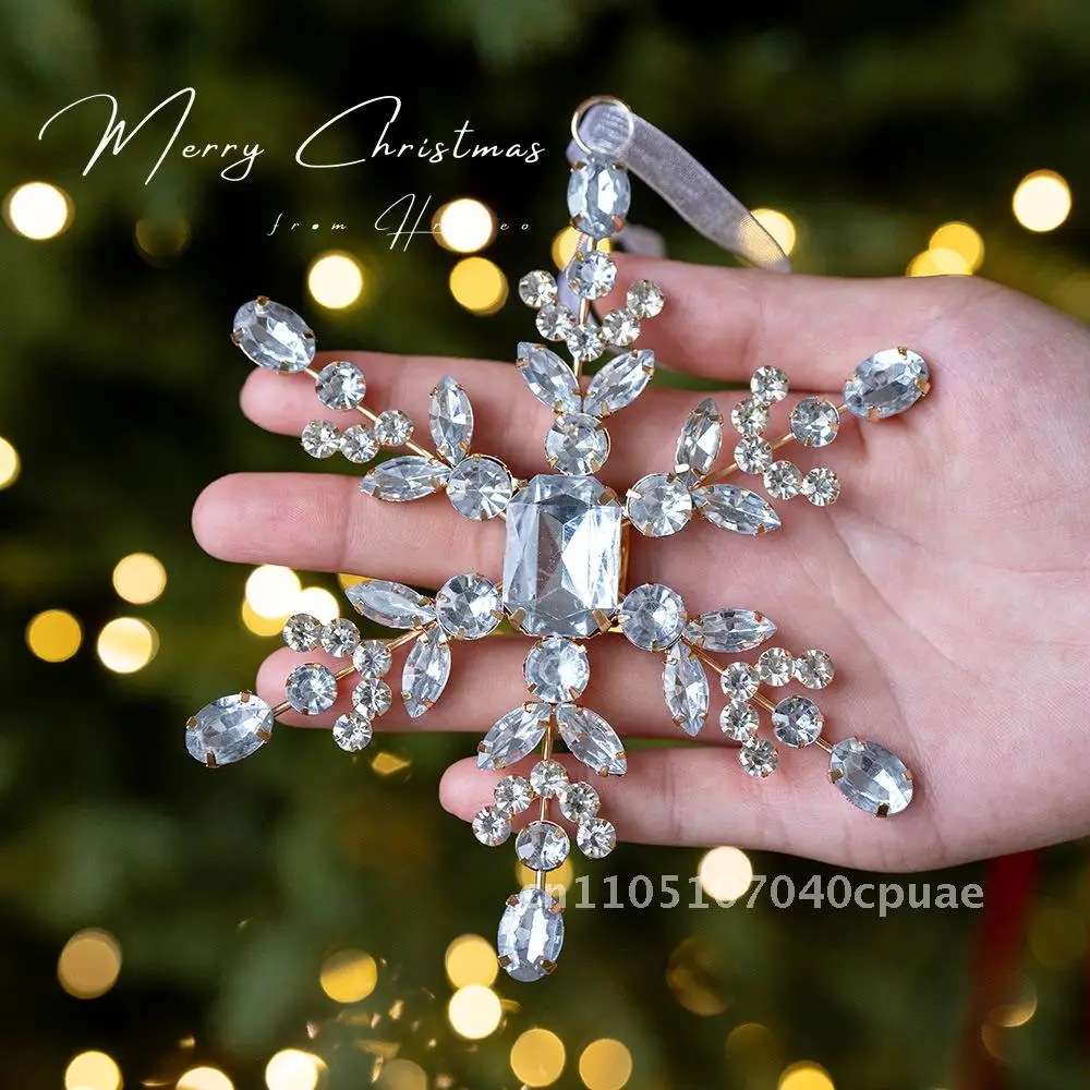 

Acrylic Christmas Snowflake Pendant Inlaid with Rhinestones for Tree Decoration Size 13cm Various Colors a B C Types