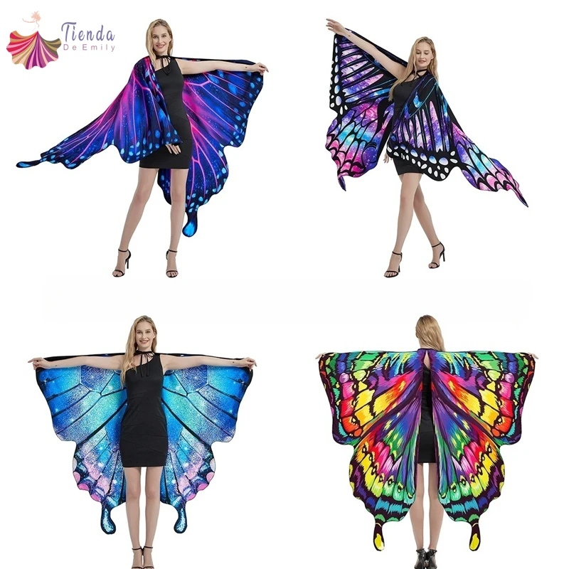 Butterfly Wings Shawl Reversible Printed Colorful Fairy Dress Up Women Halloween Wings Costume Cape Fastival Party Favors Cloak