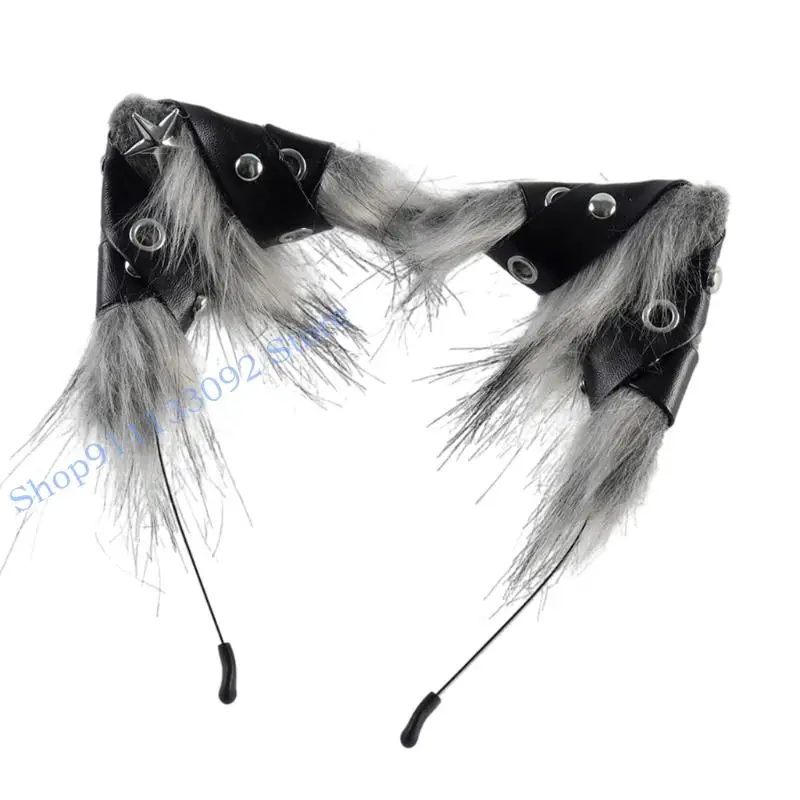 Diadema con orejas lobo/zorros/gatos piel sintética H9ED, diadema para Cosplay, diadema con orejas animales