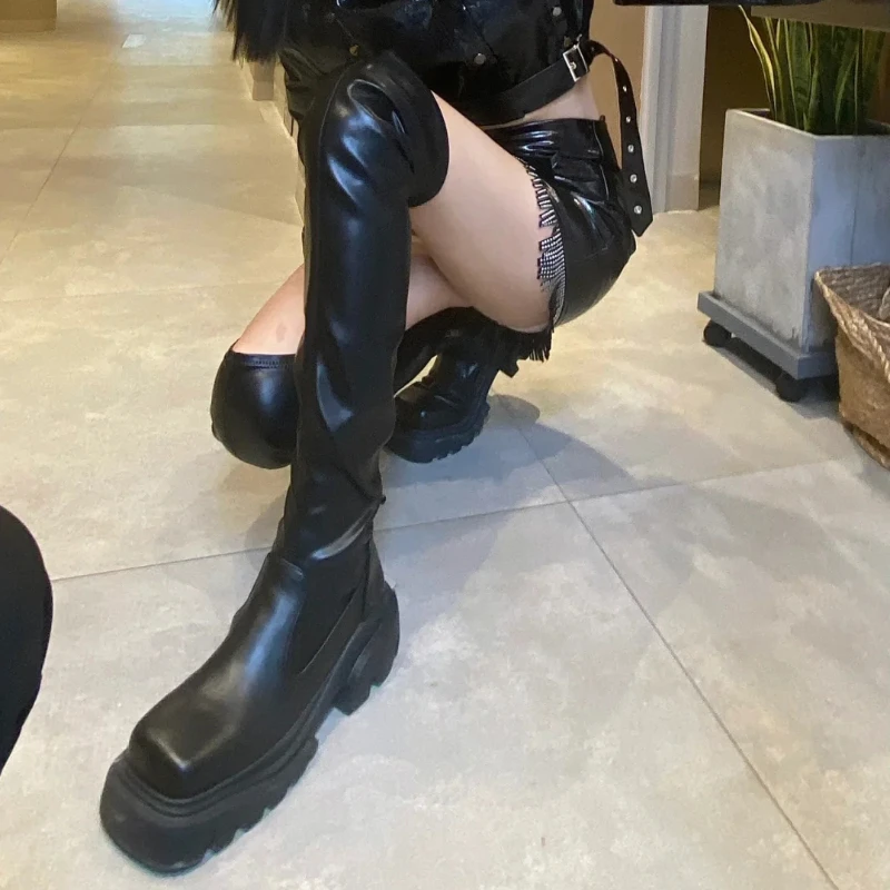 New Shoes Winter Casual Women Boots Black Over The Knee Boots Sexy Female Lady Thigh High Boots Zip Silver Casual Party Shoes
