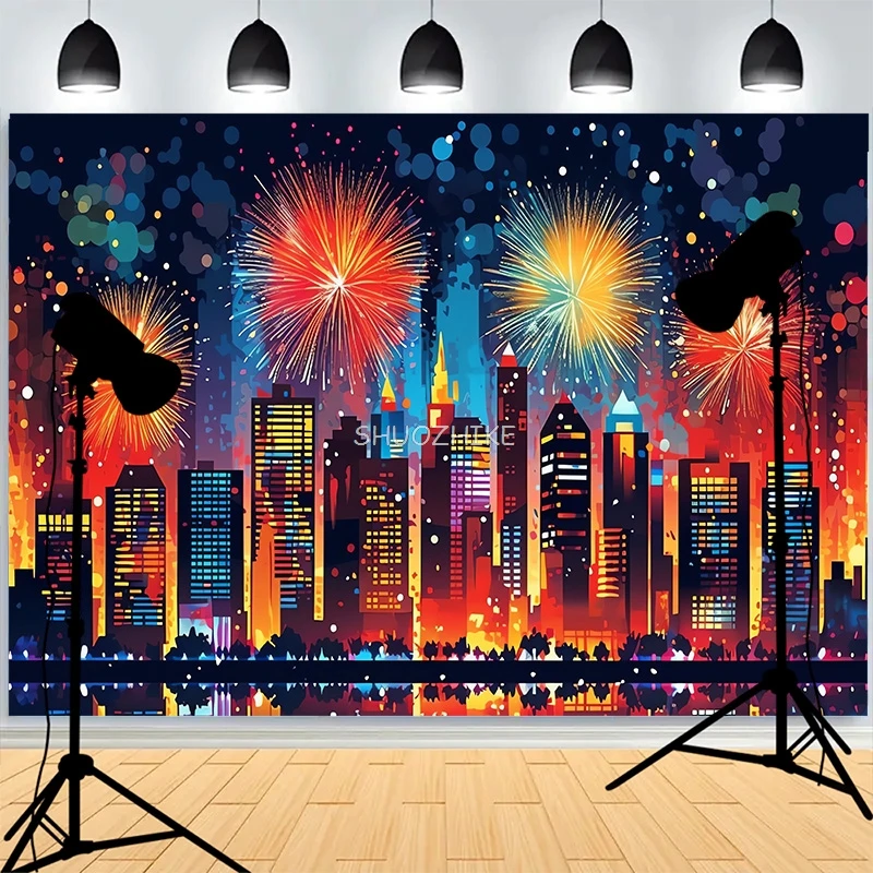 Christmas Day Background Fireplace Living Room Decoration Snowflakes Pine Tree Family Party New Year Photography Backdrops XH-05