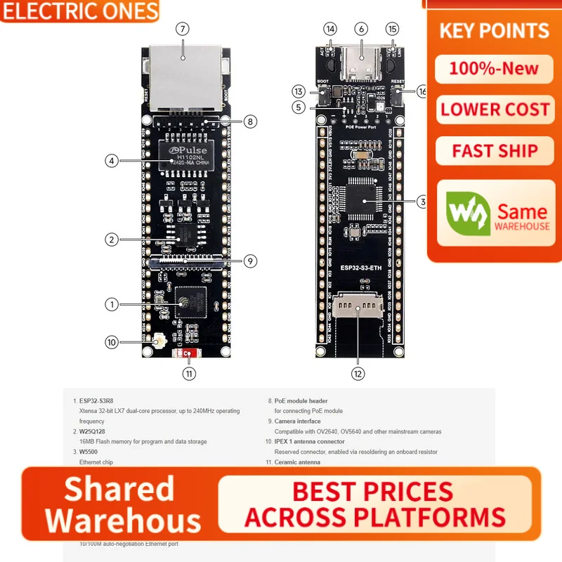 

【Waveshare genuine】ESP32-S3-ETH Ethernet Development Board W5500 Chip 10/100Mbps Supports WiFi/Bluetooth
