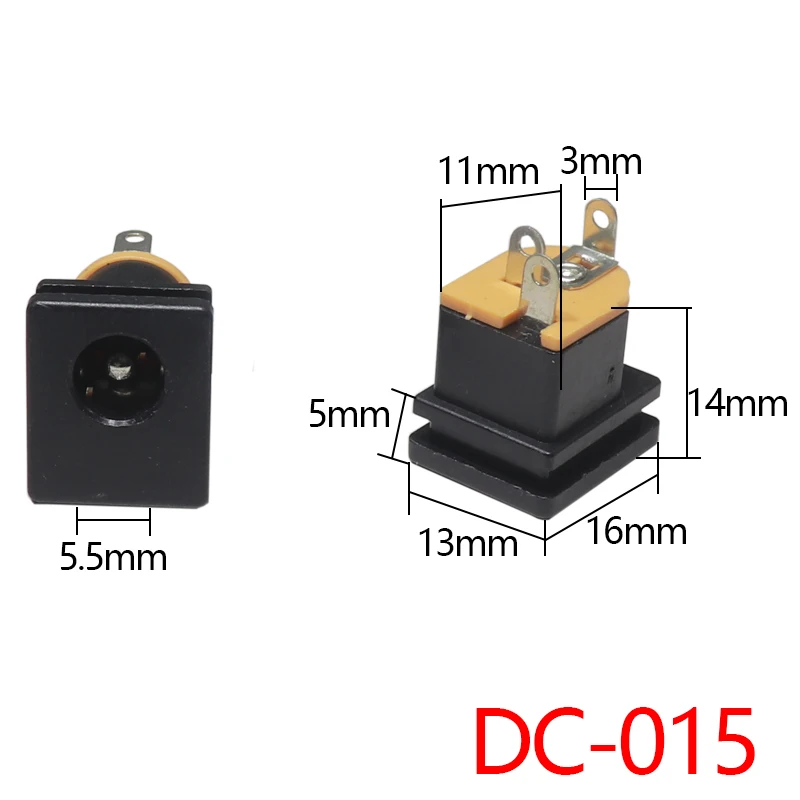 【5PCS】DC Power Socket DC-015 Jack 5.5X2.5MM Square Panel Mounting 5.5X2.1mm