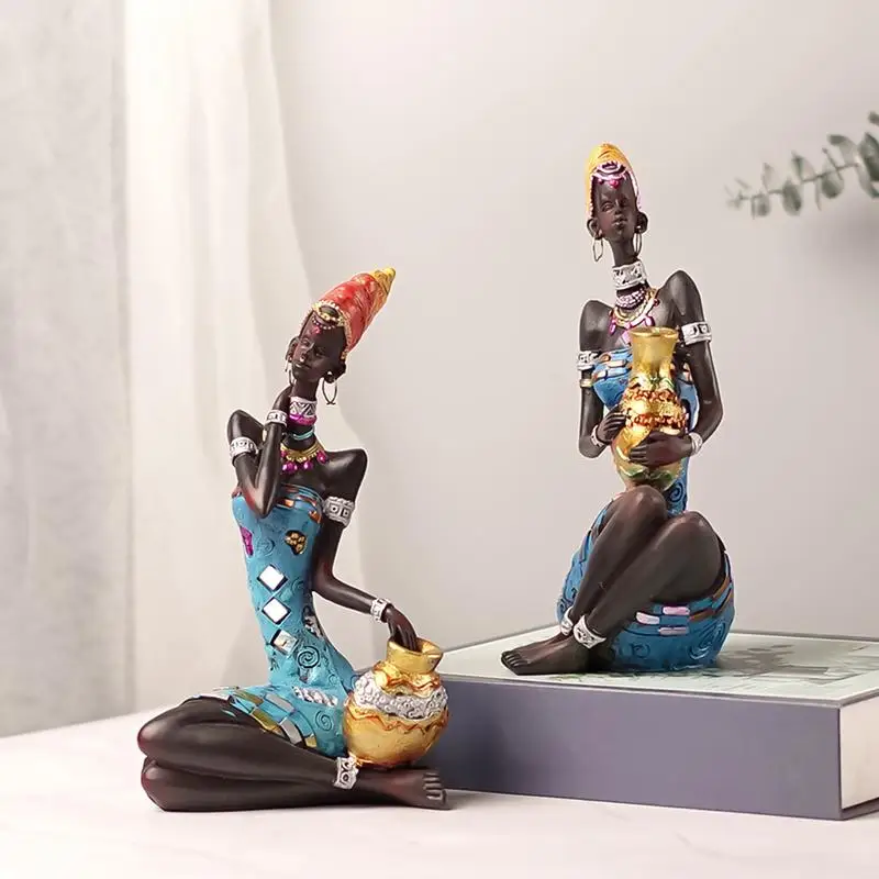 African Figurines And Statues African Tribal Lady Statue Decorative Tribal Girls Figure For Bedroom Living Room Tabletop