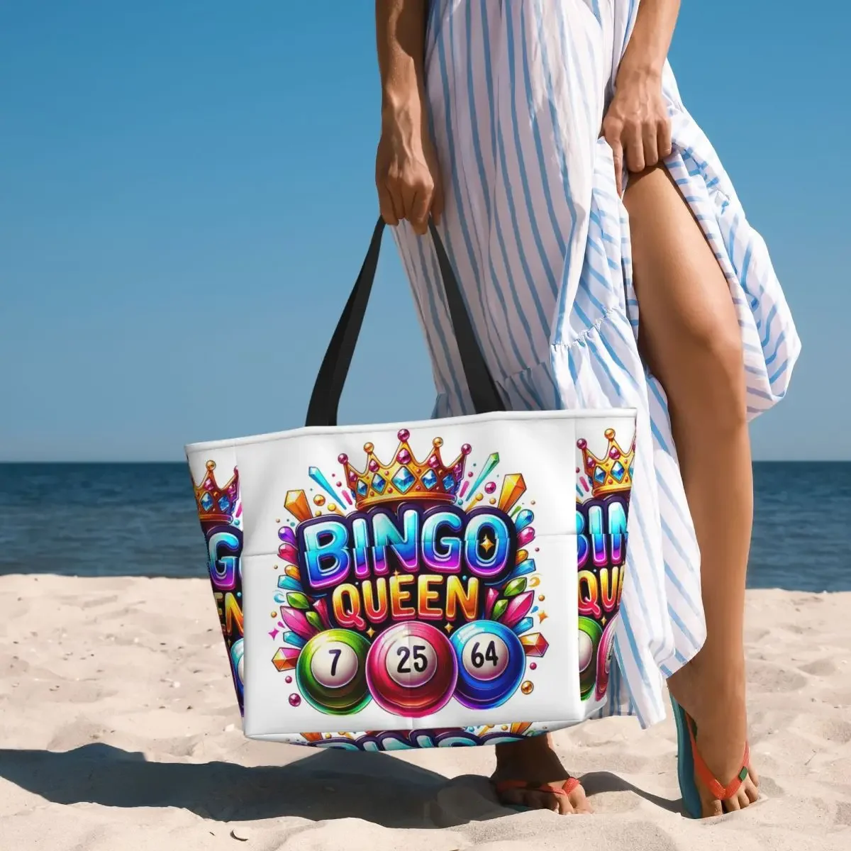 Bingo Queen Best Player Of Vacation Bingo Beach Tote Bag Sport Gym Yoga Duffle Large Tote Bag Women Travel Bag Fitness bag
