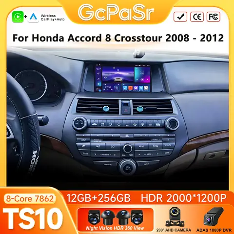 For Honda Accord 8 Crosstour 2008-2012 Car Radio Carplay Android 16 Navigation Autoradio Android Auto 5G Wifi DVD Screen No 2din