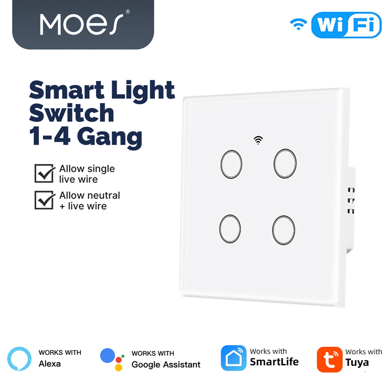 

MOES Tuya Wi-Fi умный выключатель света стекло сенсорное управление огнестойкий нейтральный провод не требуется пульт дистанционного управления для Alexa Google Home