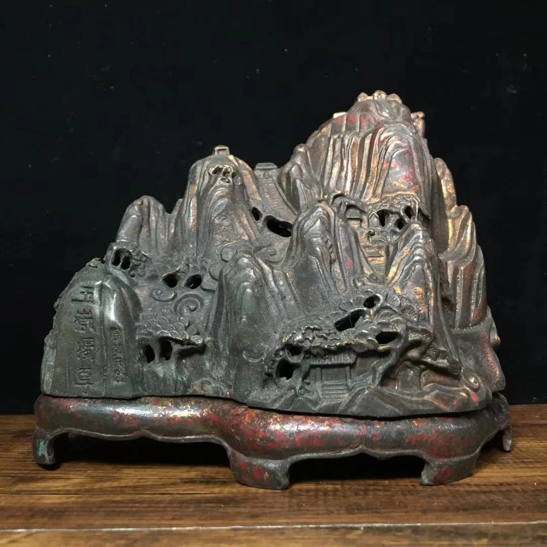 

Rare old Handmade copper Mountains the censer incense burner statue