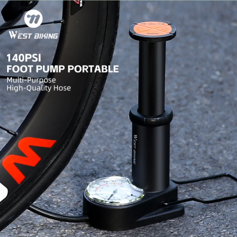 WEST BIKING Bicycle Foot Mini Pump High Pressure 140PSI Tire Inflator Presta/Schrader/Dunlop MTB Road Bike Foot Pump With Gauge